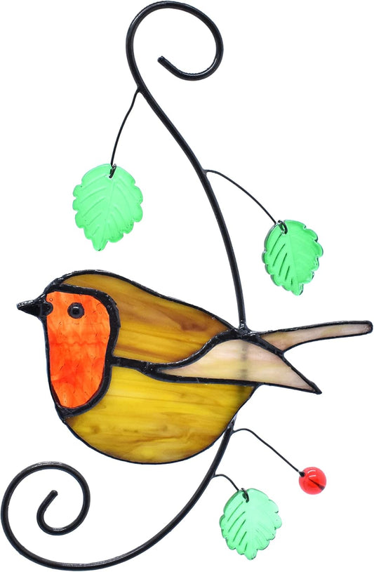 Lolitarcrafts Robin Stained Glass Suncatchers Bird Stained Glass Window Hangings Unique Gift for Your Family