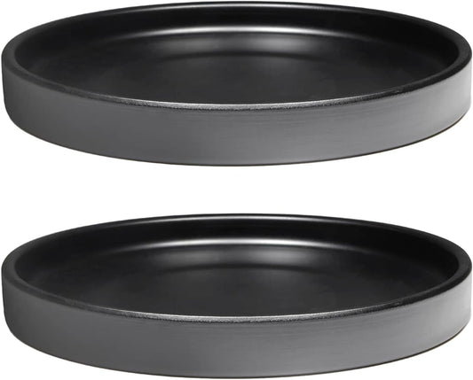 2 Pack Ceramic Plant Saucer Pot Tray 6 Inch, Planter Saucers 4 5 6 7 8 9 10 11 12 13 Inch for Indoors Outdoor, Durable Sturdy Flower Drainage drip Water Tray for Glazed Pots Base (6.4 Inch-Black)