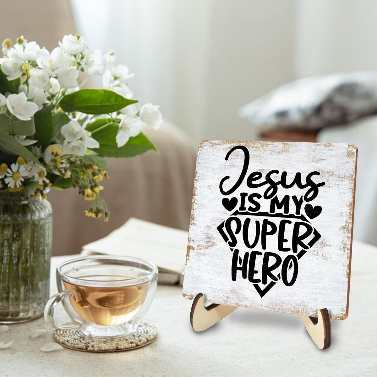 Inspirational Wood Sign Rustic Desk Decor Home House Office Work Table Desk Accessories Decorative Christian Religious Bible Verse Faith Decorations Office Supplies Room Restaurant Cubicle Decor