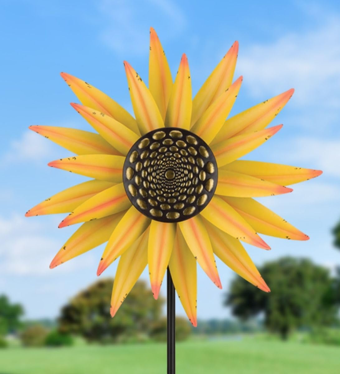 Regal Art & Gift Sunflower Wind Spinner – Metal Yard Decorations Outdoor | Kinetic Garden Spinner for Lawn, Pathway, or Flower Bed | Weather-Resistant Outdoor Sculpture - 26 Inch