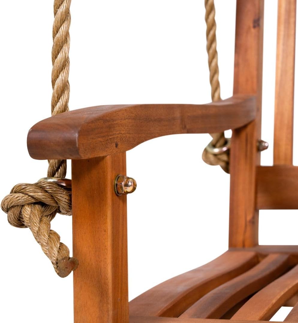 East Green Hayden 5 Foot Wooden Porch Swing in Natural Oil Finish - Outdoor Bench Swing Crafted from Naturally Weather-Resistant Acacia Wood