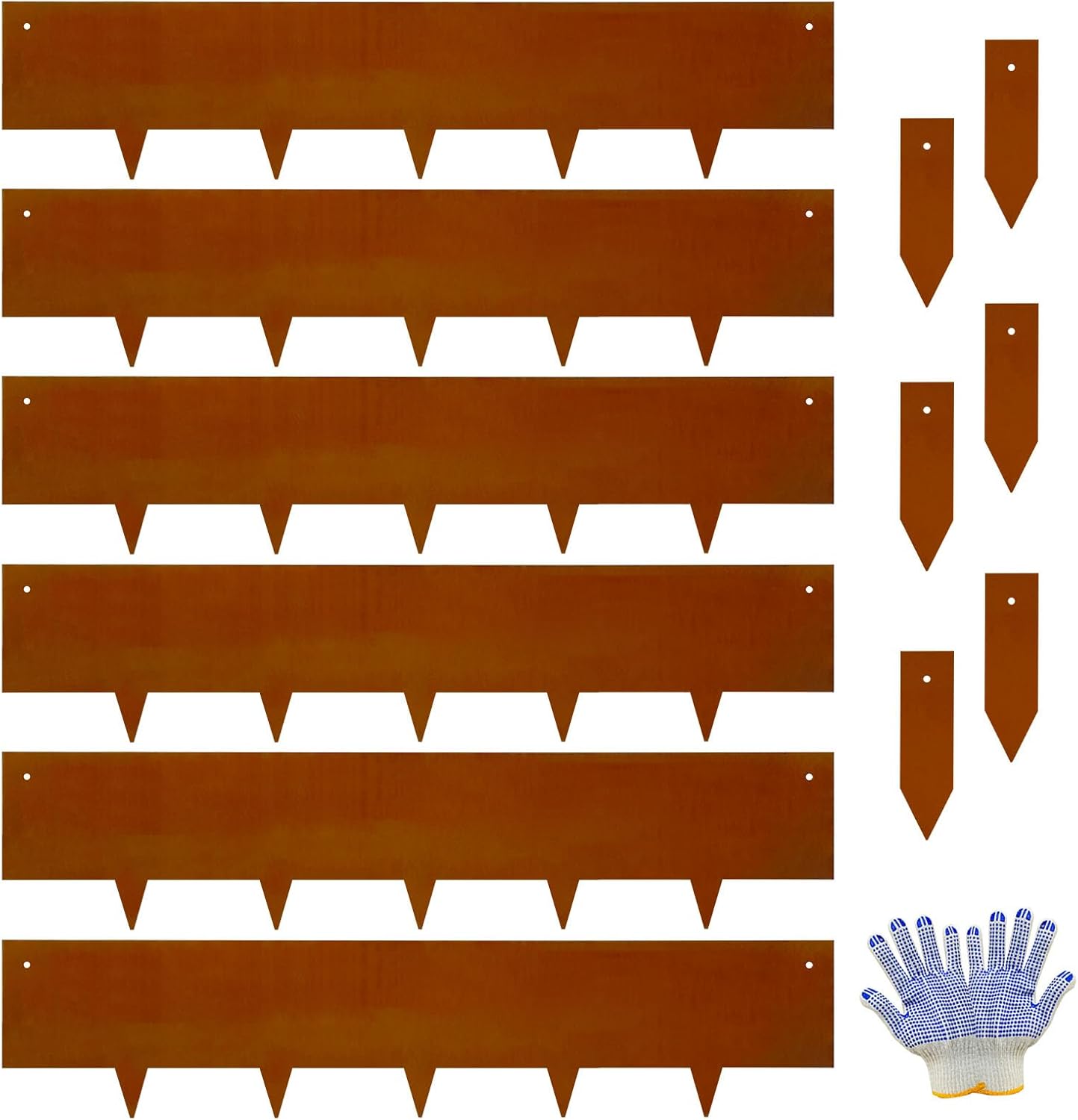 Corten Steel Landscape-40 LX 8" H Metal Garden Edging 20FT Total Rusted Lawn Edging 6 Pcs-No-Dig Hammer Heavy Duty Steel Edging-Bendable Border Strips for Lawn Yard Courtyard Pathway-6 Clips