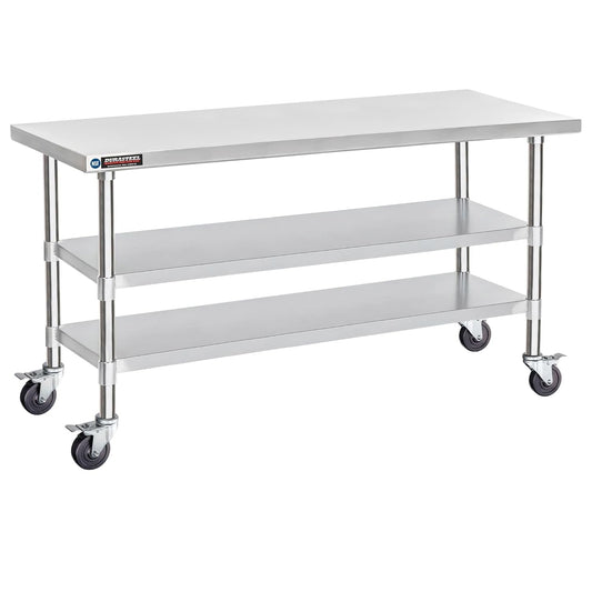 DuraSteel Stainless Steel Work Table 30" x 72" x 34" Height w/ 4 Caster Wheels - Food Prep Commercial Grade Worktable - NSF Certified - Good for Restaurant, Business, Warehouse, Home, Kitchen, Garage