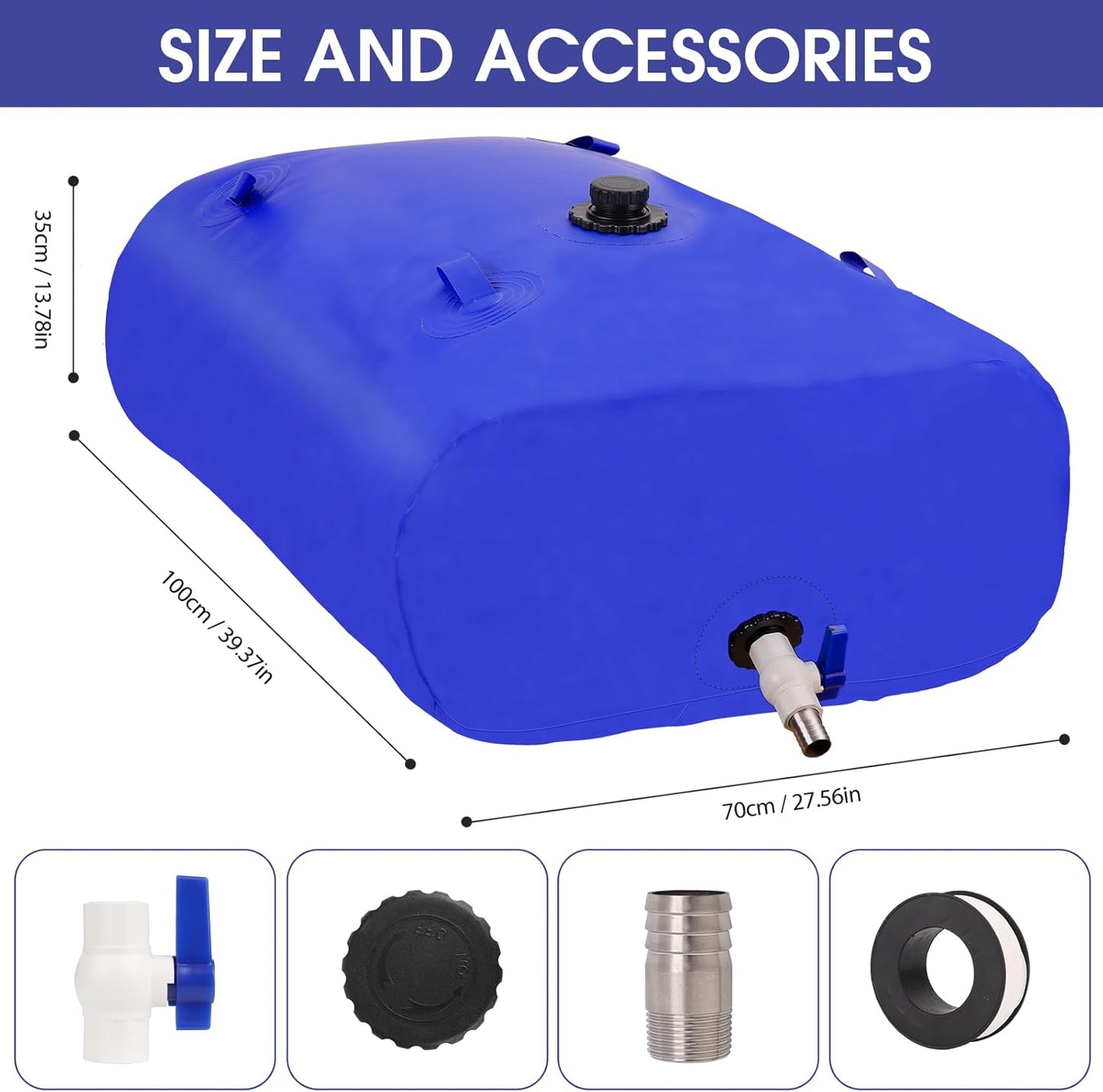 350L/92gal Foldable Water Bladder Storage Container - Large Capacity Soft Water Bag for Drought Resistance, Fire Prevention, and Emergency Water