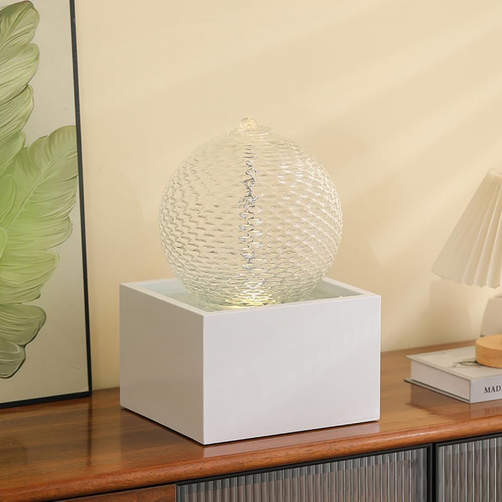 Indoor Water Feature Tabletop Ceramic Fountain Home Kitchen Office Decoration Modern Design Style (White Bigger Size)