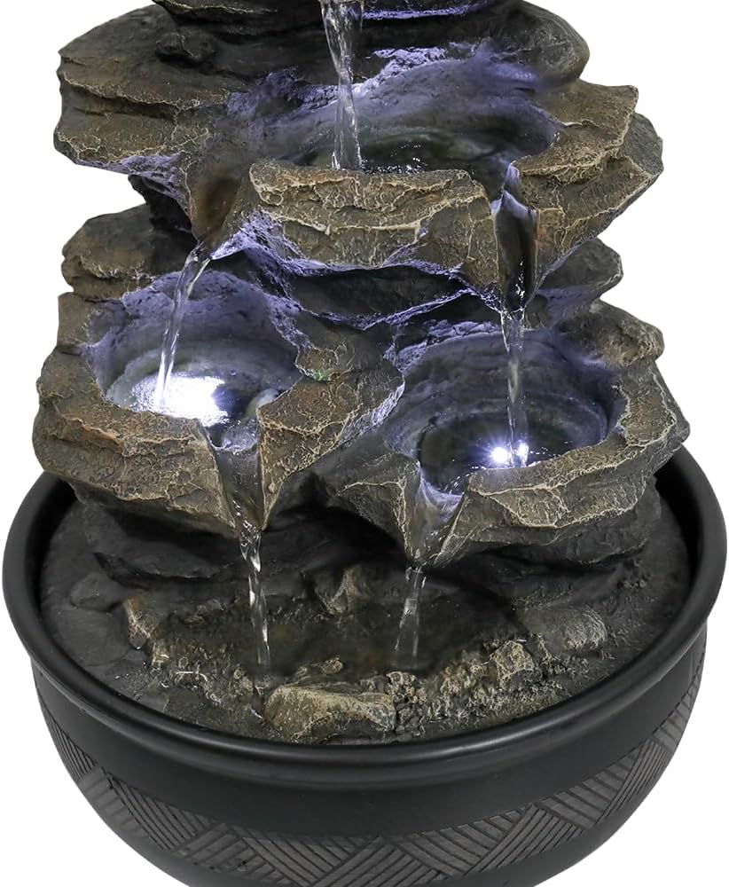 15.7" High Rock Cascading Tabletop Fountain, Zen Meditation Indoor Waterfall Feature with LED Light for Home Office Bedroom Relaxation