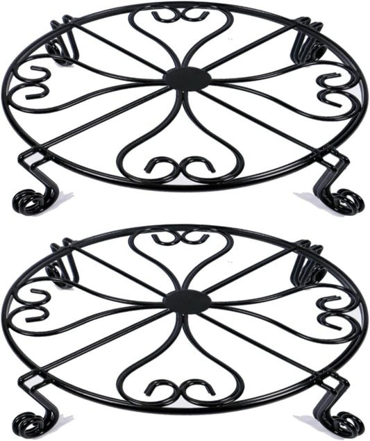 2 pack 10" 12" Rustproof Black Metal Plant Stands Heavy Duty Plants Holder Outdoor Indoor, Round Wrought Iron Sturdy Flower Planter Pot Stand, Corner Gardening Inside Potted Plant Risers