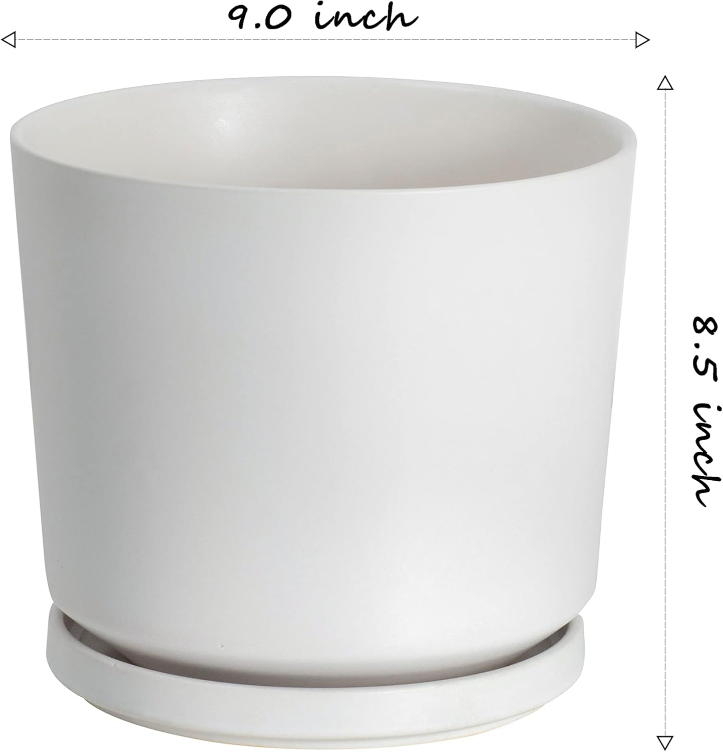 Ekirlin 9 inch Plant Pots,Ceramic Flower Planters Indoor,Modern Succulents Containers with Drain Hole Saucer,Decorate Home,Office & Outdoor (White)