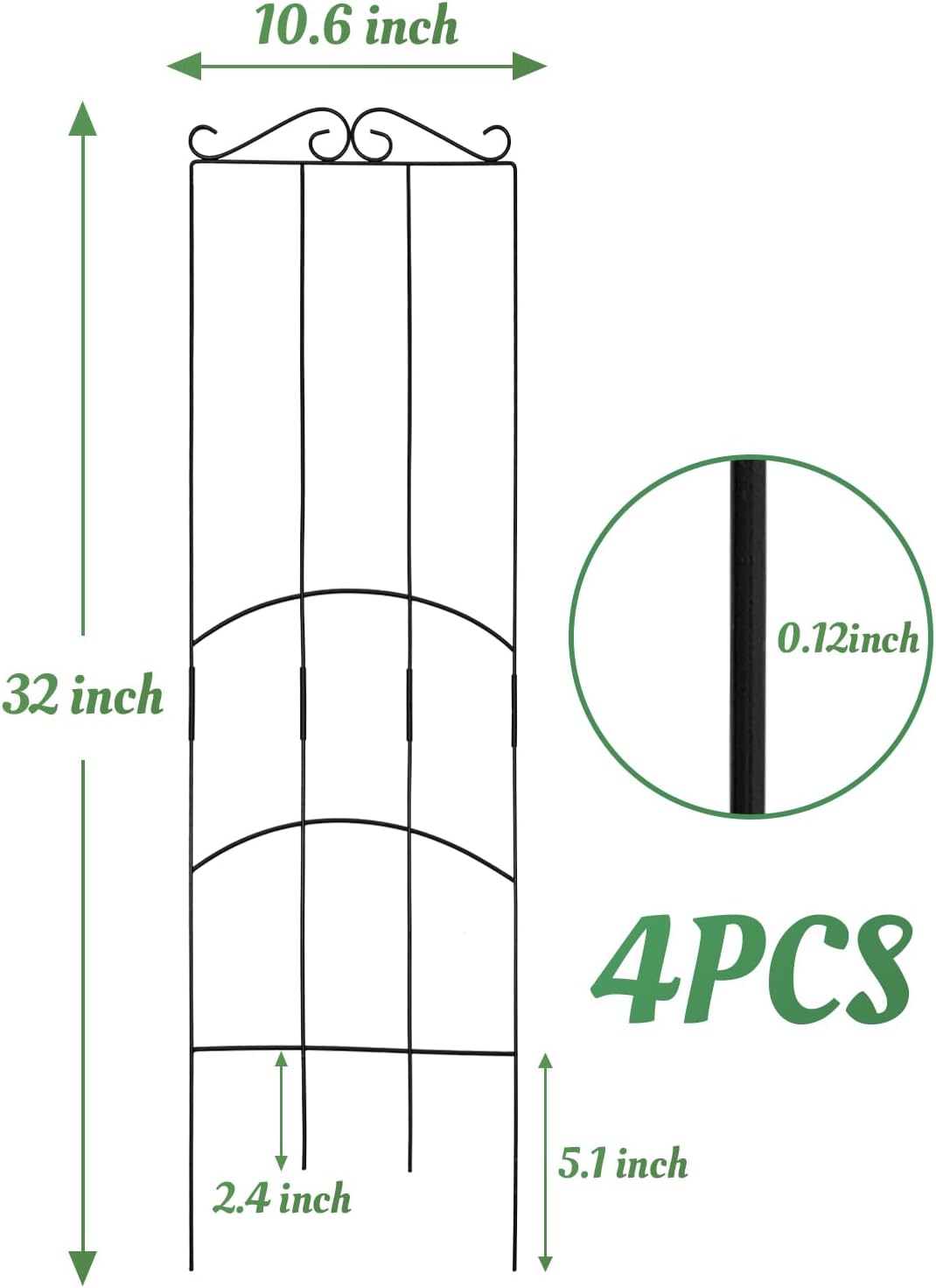4 Pack 32'' Plant Trellis Indoor - Metal Trellis for Climbing Plants Indoor, Garden Trellis for Climbing Plants Outdoor Houseplants Flowers Vine Ivy, Rectangular Shape, Black