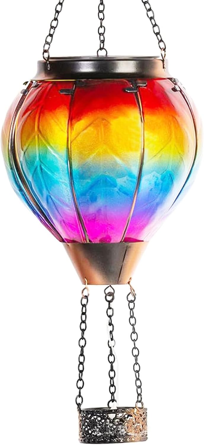 Hot Air Balloon Solar Light Simulated Flame Effect Waterproof Flickering Flame Chandelier for Garden