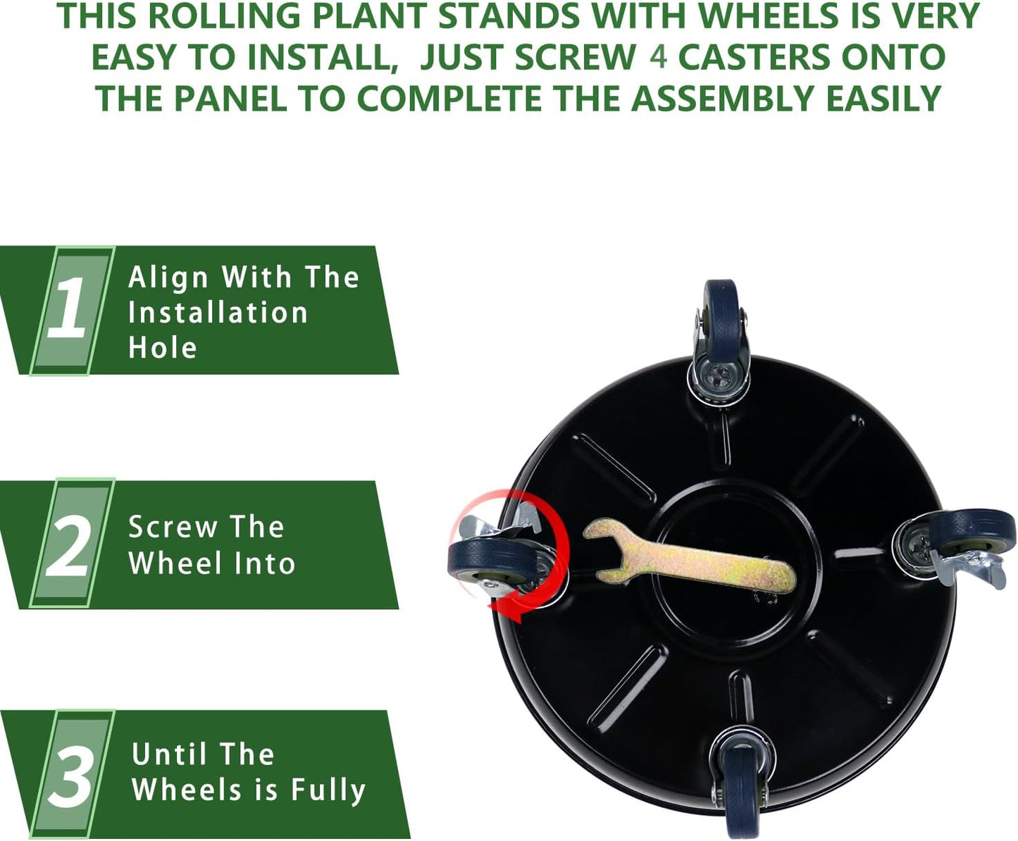 2 Pack Metal Plant Caddy With Wheels 12 Inch Black, Round Rolling Heavy Duty Plant Dolly, Heavy Plant Pot Mover Outdoors or Indoors, The Metal Wheel Can Rotate 360 Degrees or Lockable.