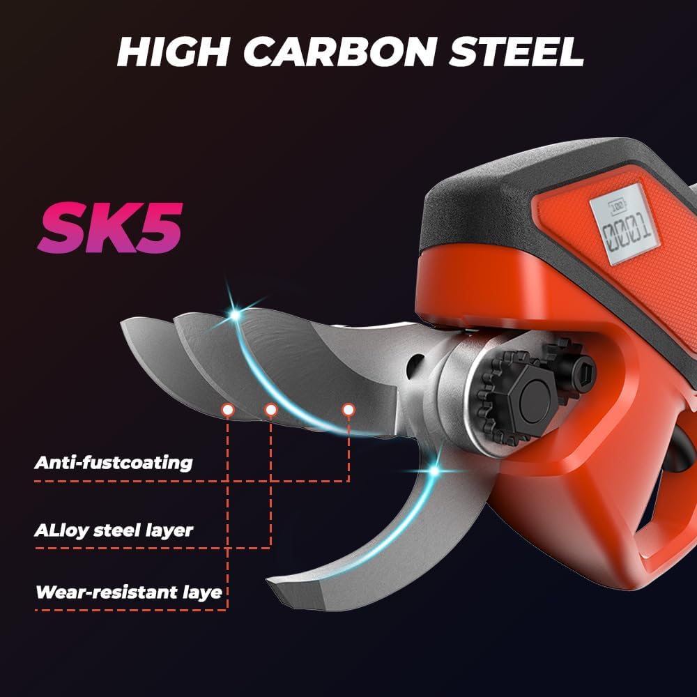 Upgraded Cordless Electric Pruning Shears with LCD Display, Battery Powered Garden Shears with Brushless Motor, 2 Rechargeable Batteries, 2 Inch (50mm) Cutting for Trees, Shrubs, and Yard Trimming