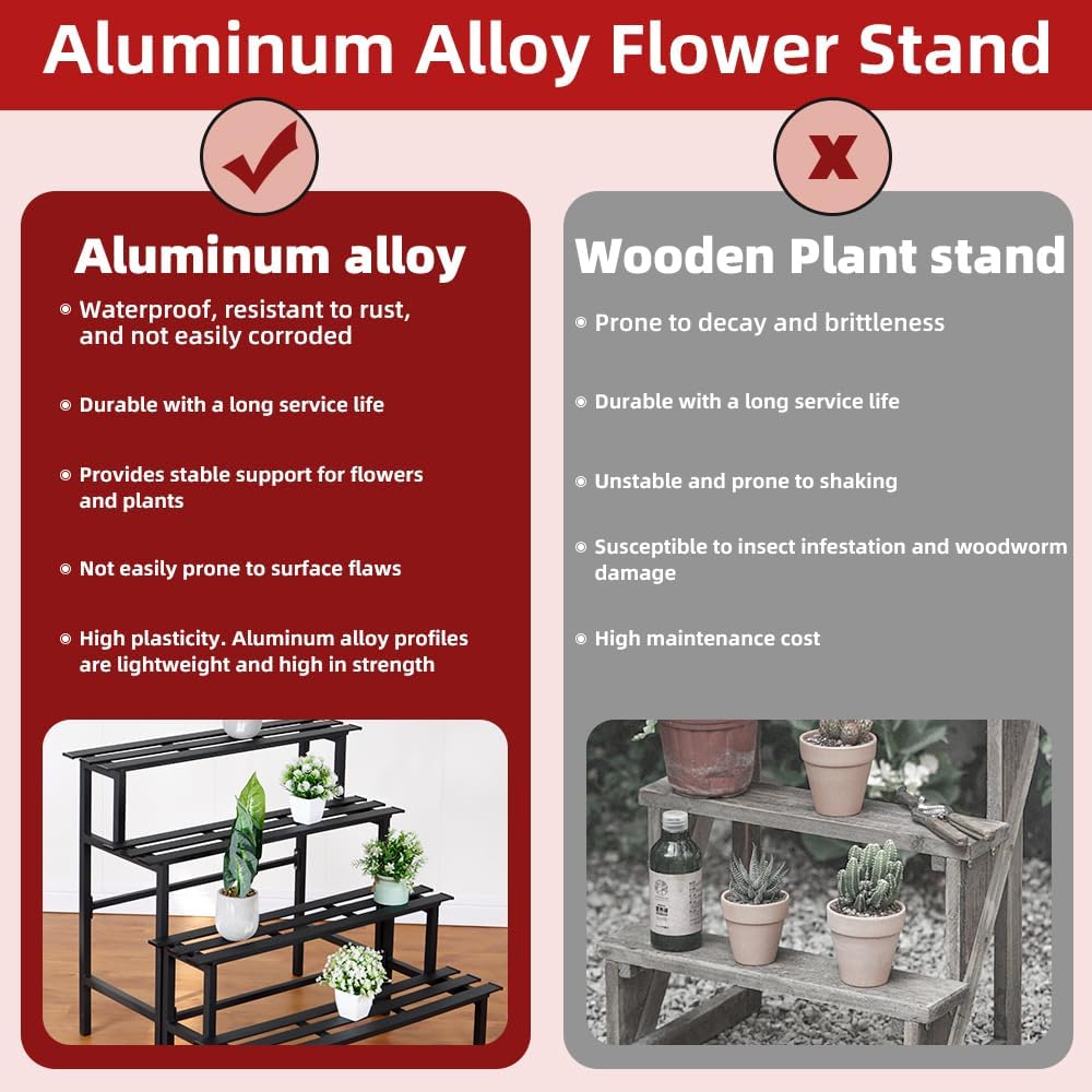 Aluminum Plant Stand - Indoor & Outdoor Ladder Display Shelf for Plants - Sturdy Space-Saving Utility Organizer for Patio, Balcony & Garden (4-Tier)