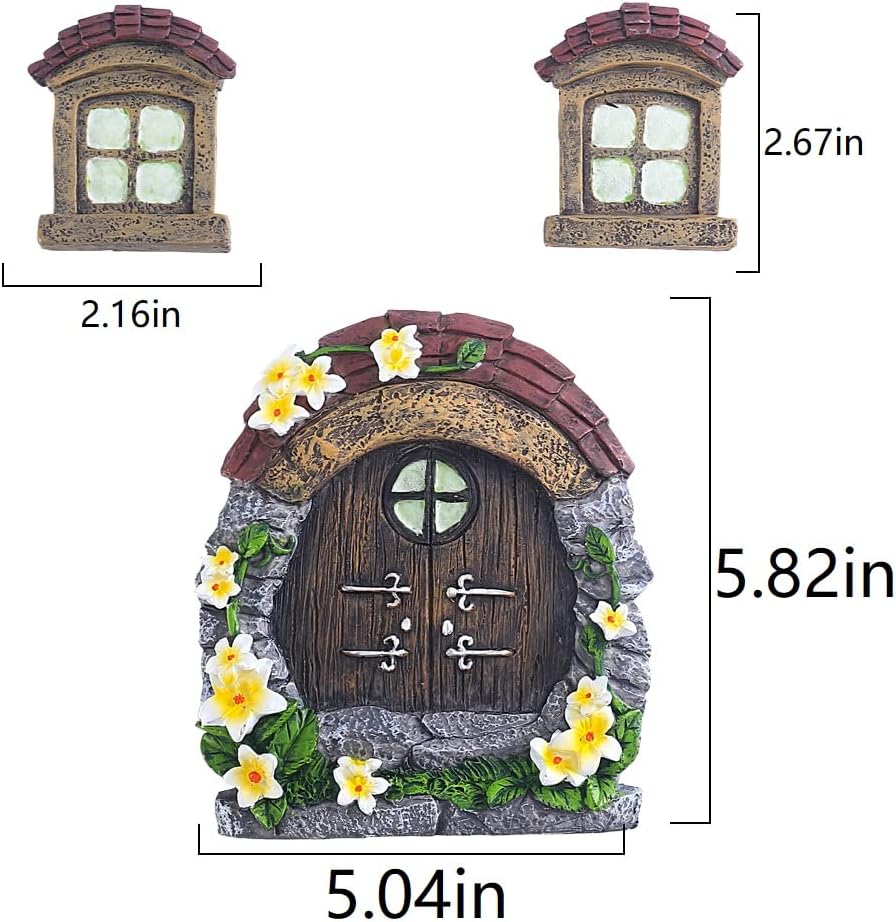 Fairy Gnome Home for Tree Decor，Glow in Dark Fairy House Have Window and Door for Garden Decoration，Fairies Sleeping Door and Windows, Yard Art Garden Sculpture, Lawn Ornament