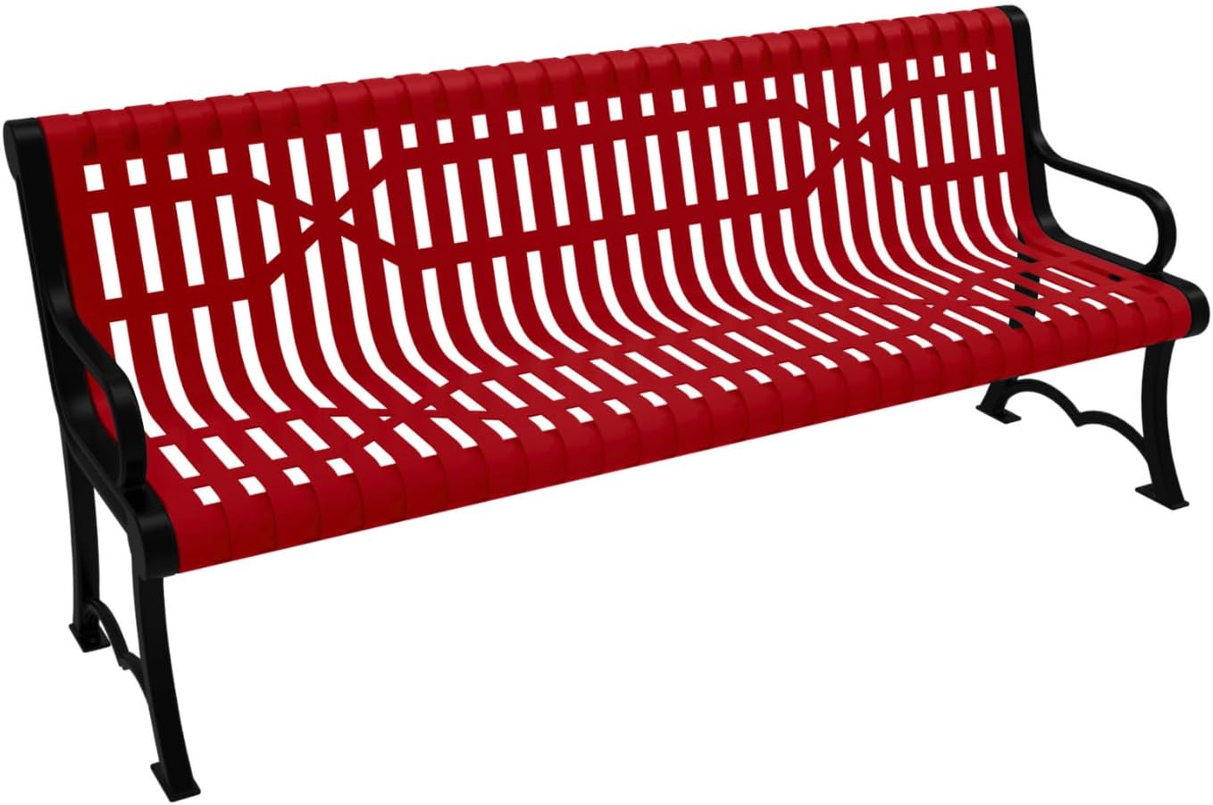 Coated Outdoor Furniture Heavy-Duty Outdoor Bench Thermoplastic Coated, Slated Steel, Commercial-Grade Garden Bench, Made in America (Portable with Back, 6 Ft, Textured Red)