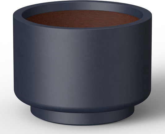 Kante 15.7 Inch Dia Concrete Planter, Round Pedestal Design Garden Pot for Indoor Outdoor Plants, Modern Flower Pot with Drainage Hole, Charcoal Finish with Warm Brown Interior