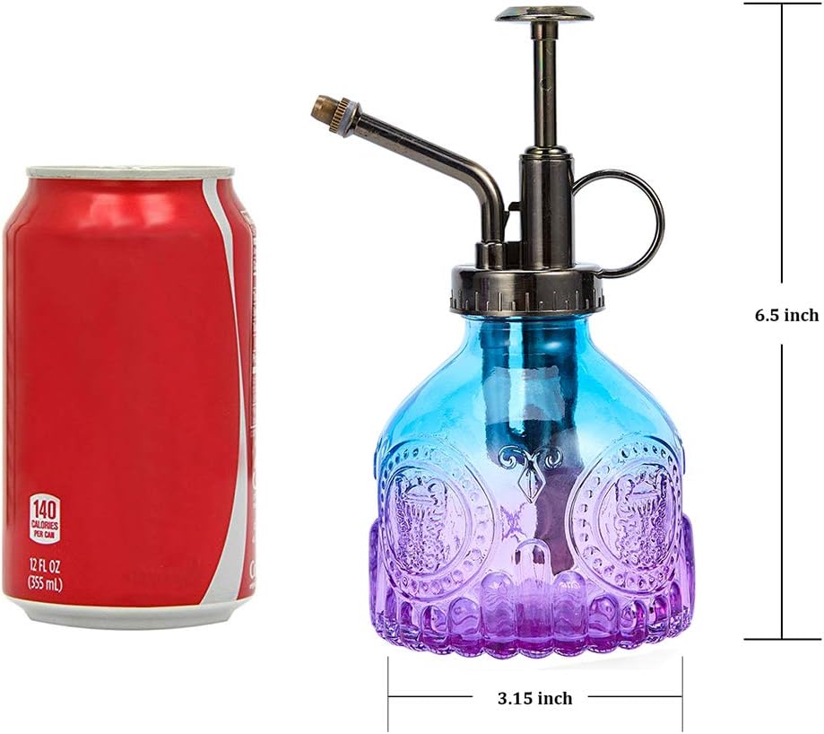 Glass Plant Mister Spray Bottle, Vintage Plant Spritzer, Succulent Watering Bottle with Top Pump, Small Plant Sprayer Mister Watering Can for Indoor Outdoor Houseplant - Blue Purple Gradient