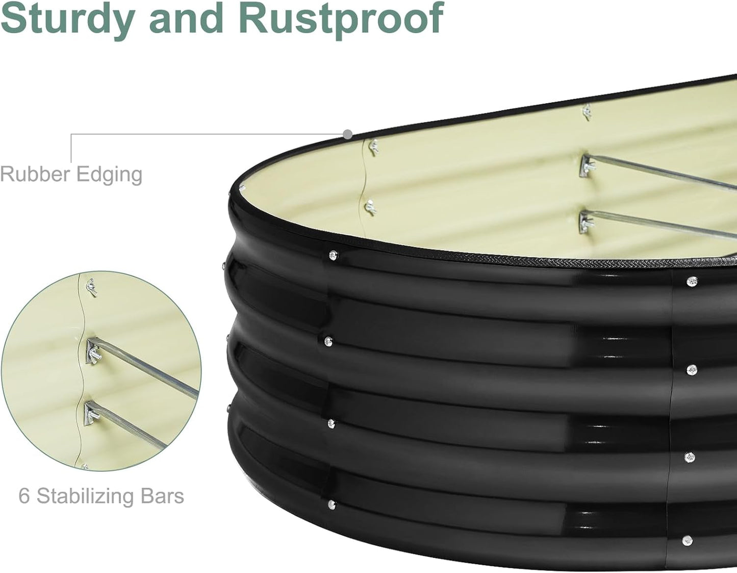 2Pcs 12" Tall Black Oval Galvanized Steel Raised Garden Bed - 7x3ft Modular Metal Planter Box for Outdoor Gardening, Durable Metal Raised Flower Beds Outdoor Large Planters for Porch & Yard