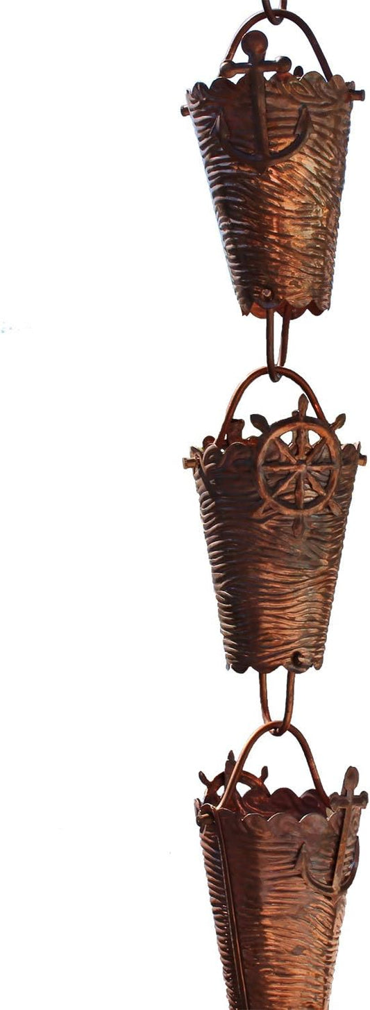 Nautical Cups Copper Rain Chain with Installation Kit - 14 Foot