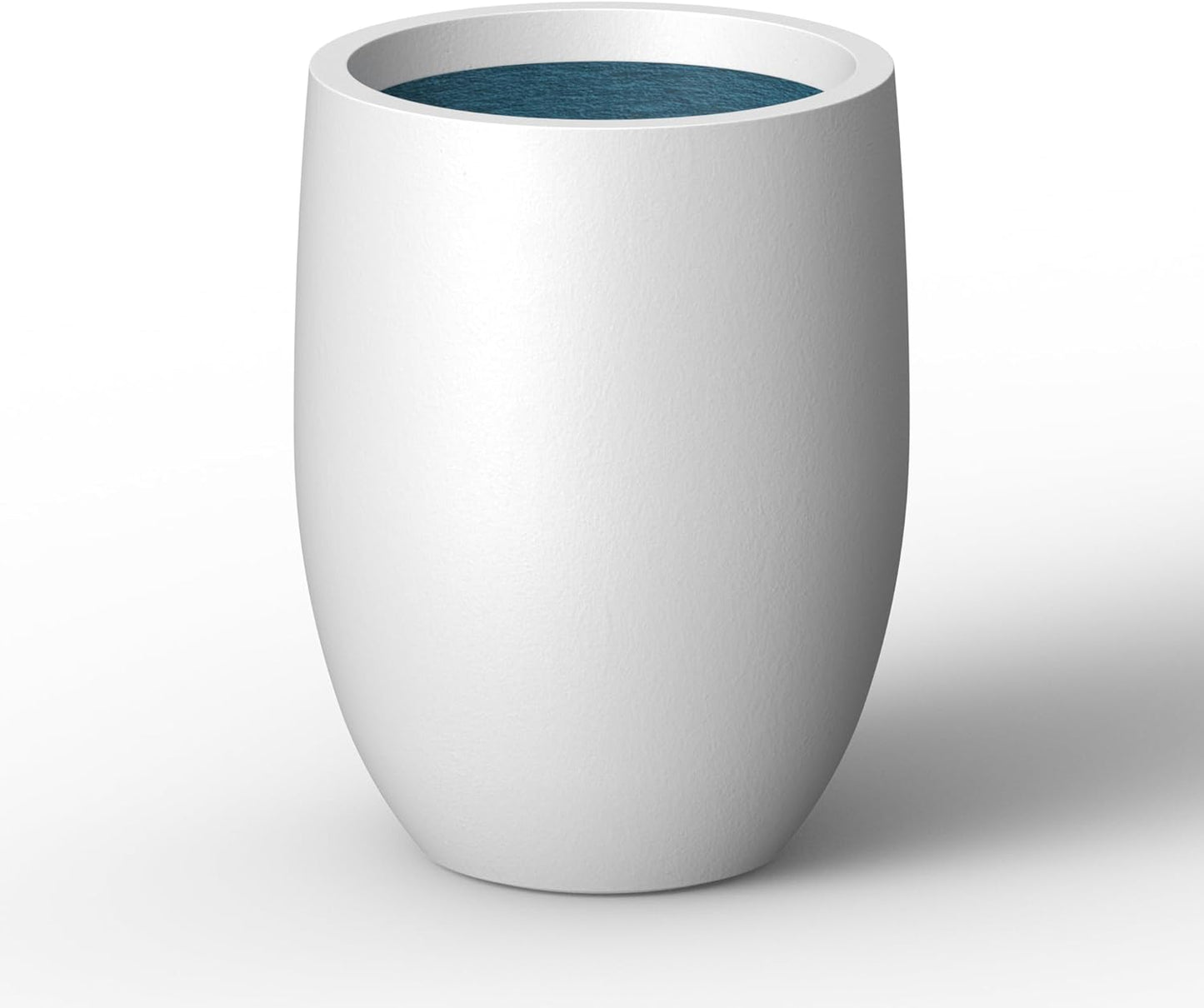 Kante 11.8 Inch Tall Concrete Planter, Large Indoor Outdoor Plant Pot with Drainage, Smooth White Finish with Aqua Blue Interior, Ideal for Porch, Home, Garden, Patio