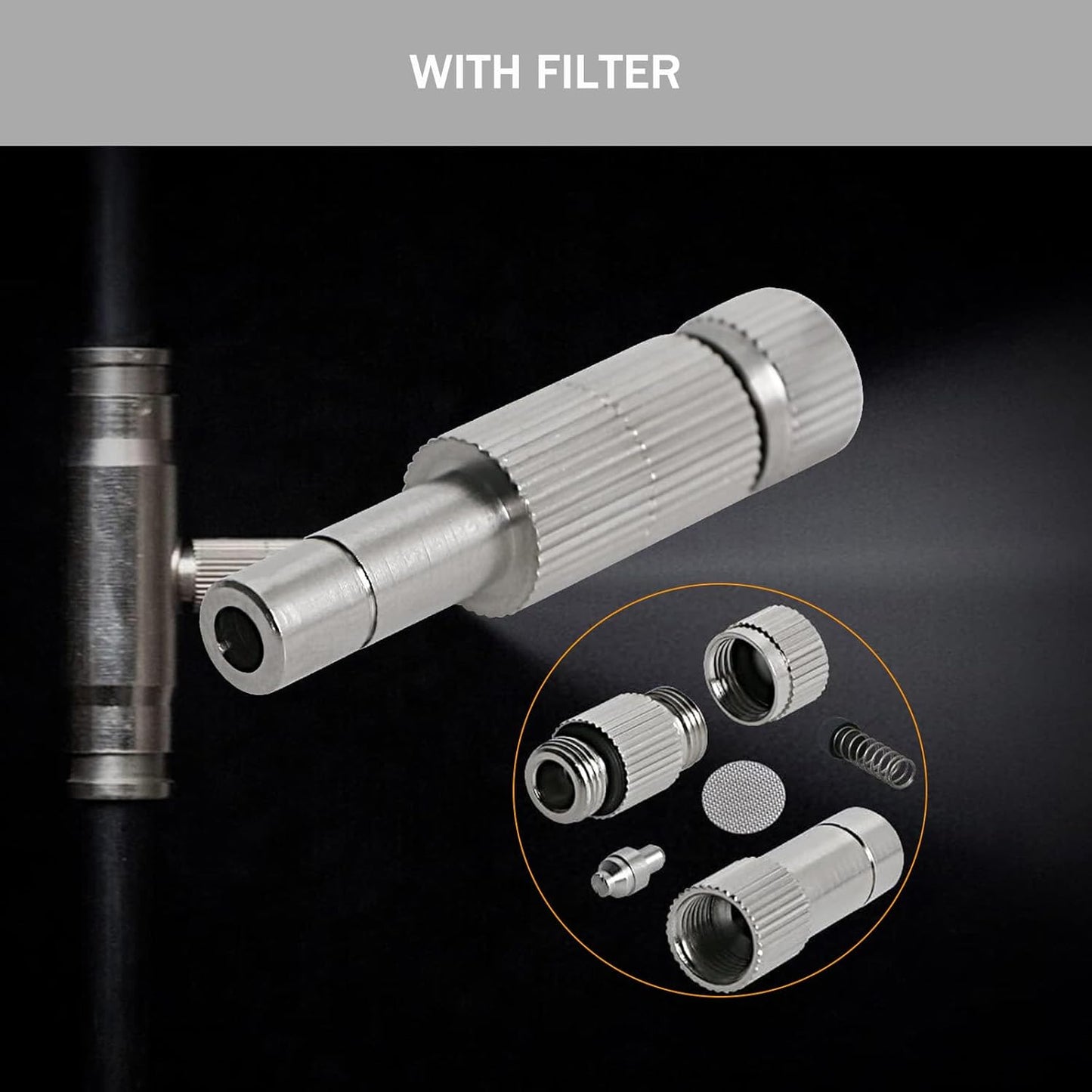 20pcs Brass Mister Nozzles, 6mm Misting Nozzles for Outdoor Cooling System, Landscaping, Air Humidification, Greenhouse Irrigation (with Filter, 0.024"/0.6mm Orifice)