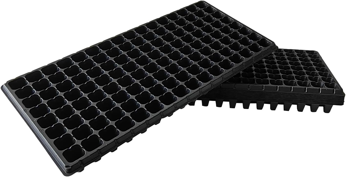 10Pcs 128 Cell Seed Starter Trays, Thick Durable Nursery 128 Cell Plug Tray Seedling Flat Plastic Shallow Tray for TD538 1020 Trays (21.26", 11.02", Deep 1.89"), GGBQ128