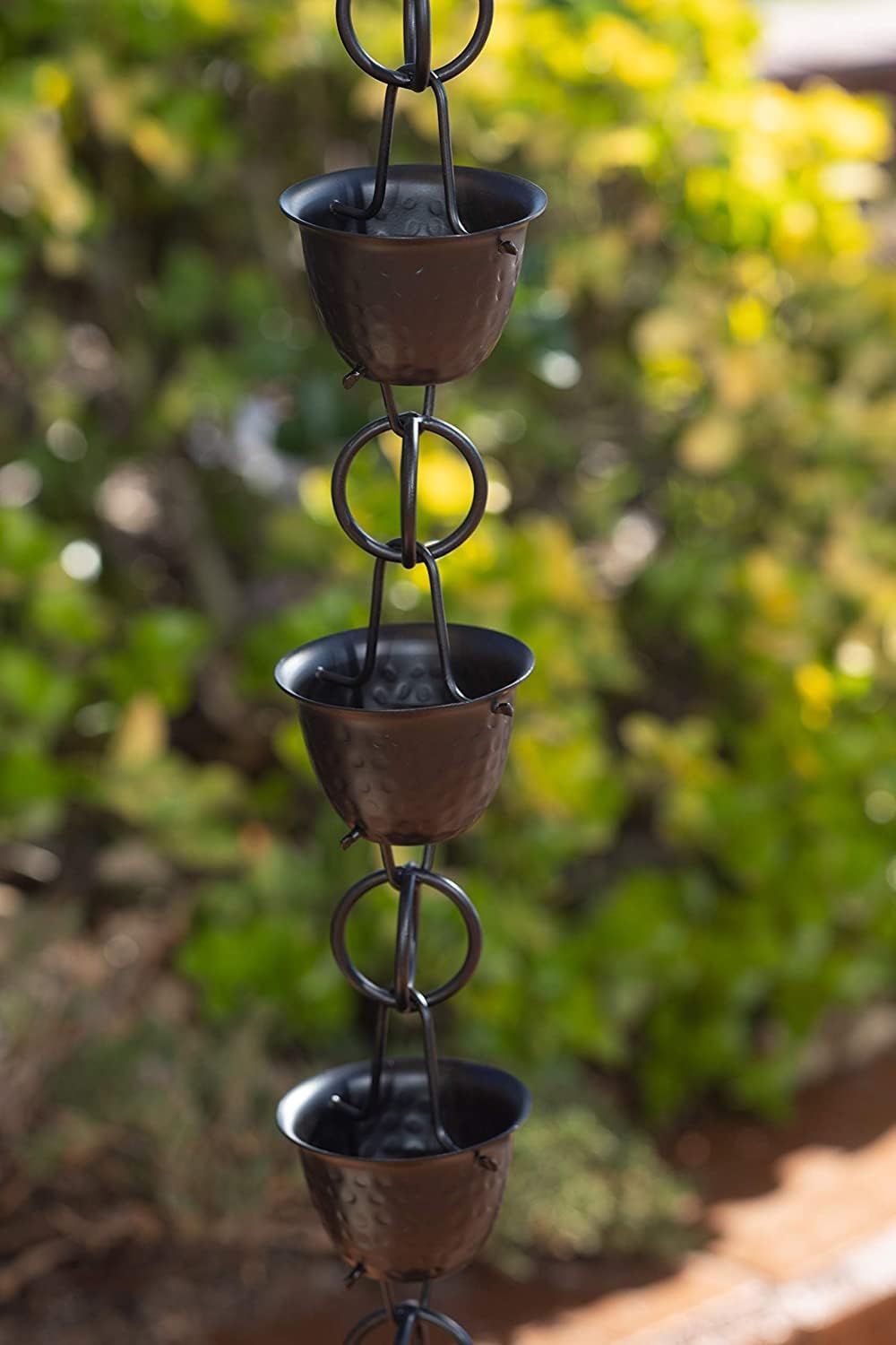 Monarch Rain Chains Pure Aluminum Hammered Cup Rain Chain Extension, 3 ft Black Powder Coated Decorative Rain Catcher Chain for Gutters, Rain Gutter Extension Downspout
