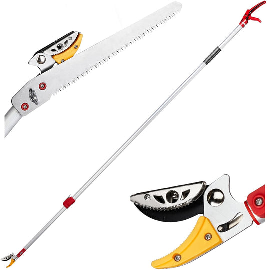 4-in-1 Pruners for Gardening, long handled pruners with Extendable Handle and Safety Lock, 4.4-7.2 Foot Telescopic Saw, Branch Trimmer and Fruit Picker with a Cutting Diameter of 1/2 Inch