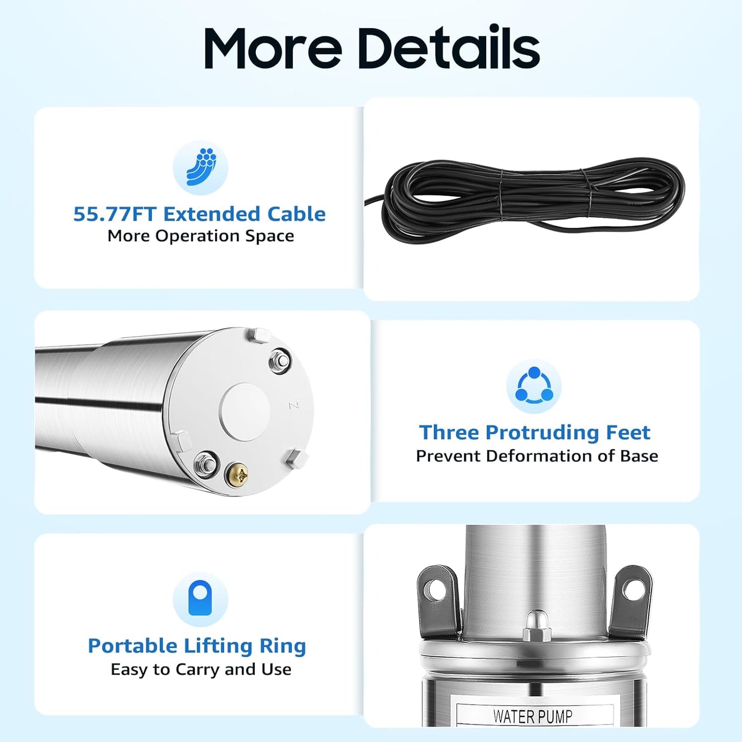 Deep Well Submersible Pump, DC 12V 180W Electric Solar Powered Water Pump 1.2m3/h Max Head 65.62ft Stainless Steel High Pressure Water Well Pump for Well, Tank Filling Farm (12V 180W)