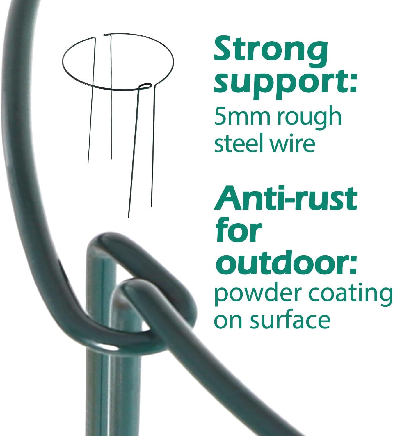 32 inch Plant Support Stakes, 10 Pack Half Round Metal Garden Plant Stake Heavy-Duty Plant Support Ring and Cage with Plant Clip & Twist Tie for Indoor and Outdoor Plants, Vegetable, Flowers