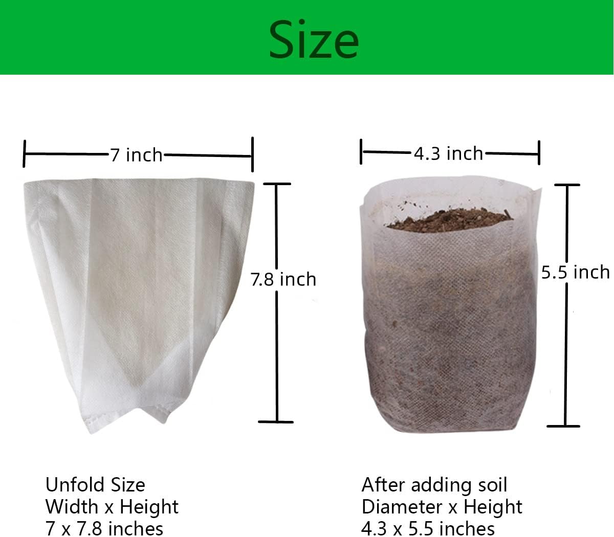 gardtree Plant Nursery Bags 7” x 7.87” 150PCS, Non-Woven Biodegradable Plant Grow Bags Fabric Seedling Starter Pots for Vegetable Flower Fruit Saplings Tree, Home Garden Supply