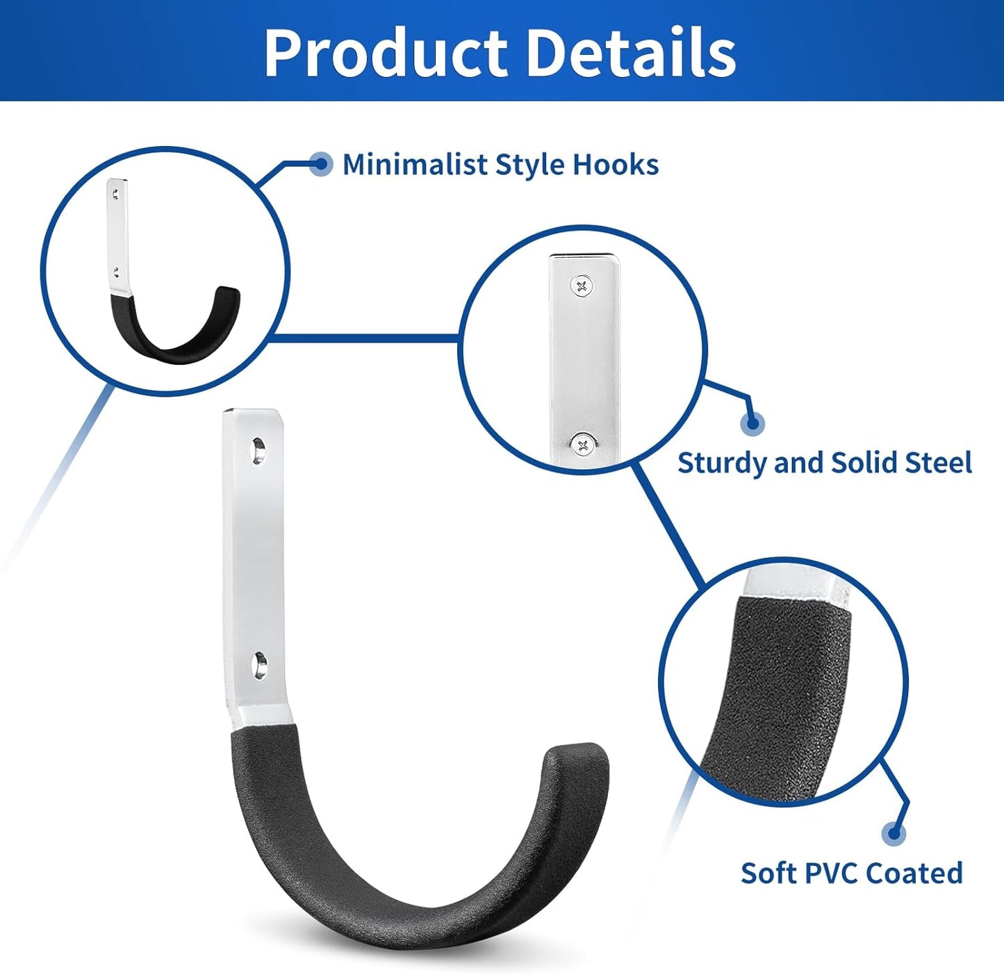 Heavy Duty Steel Garage Hooks,Garage Storage Utility Hooks,Heavy Duty Garage Tool Organizer,Steel Wall Mount Hooks, Hose Hanger, Small Garden U Hooks (Black 4 Pack)