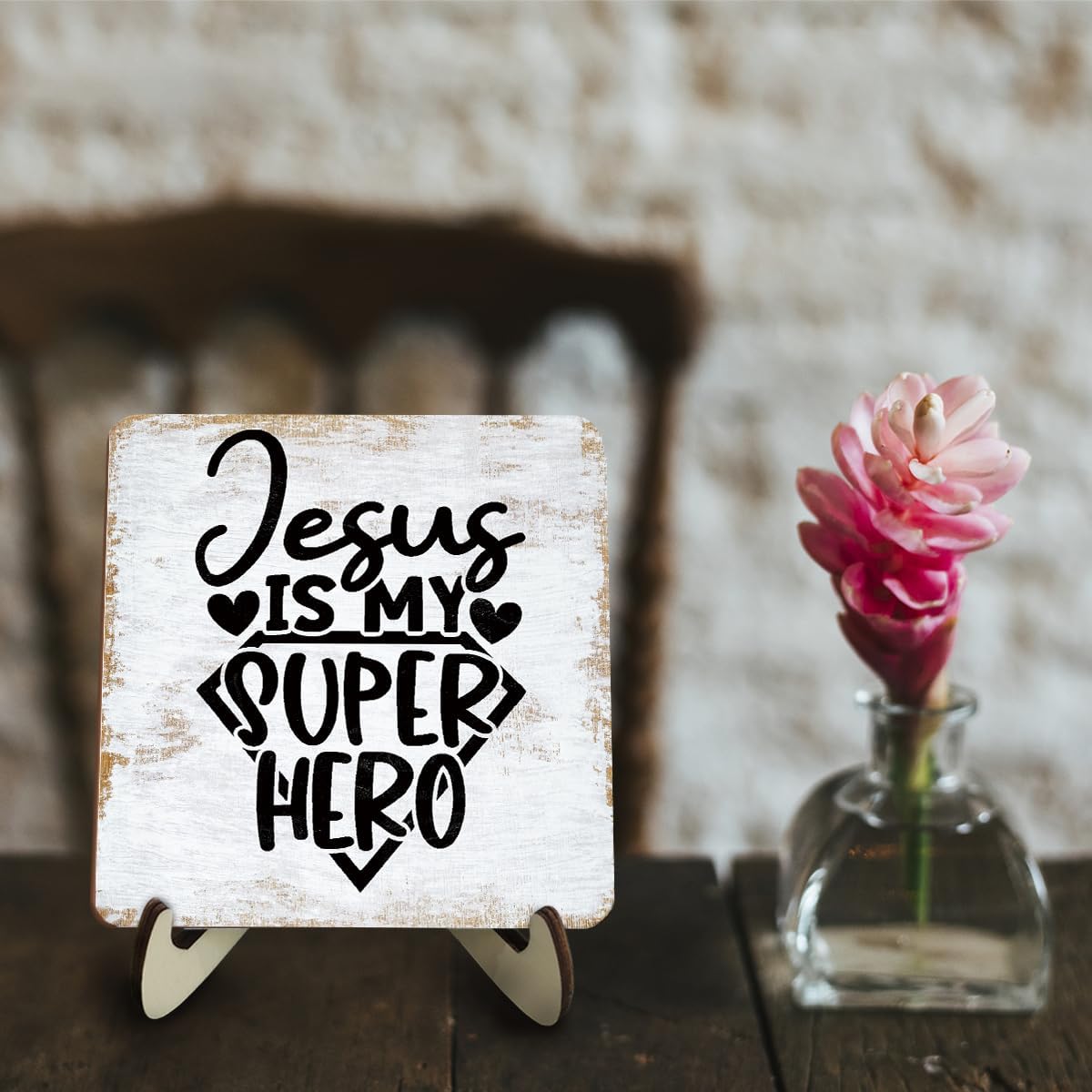 Inspirational Wood Sign Rustic Desk Decor Home House Office Work Table Desk Accessories Decorative Christian Religious Bible Verse Faith Decorations Office Supplies Room Restaurant Cubicle Decor