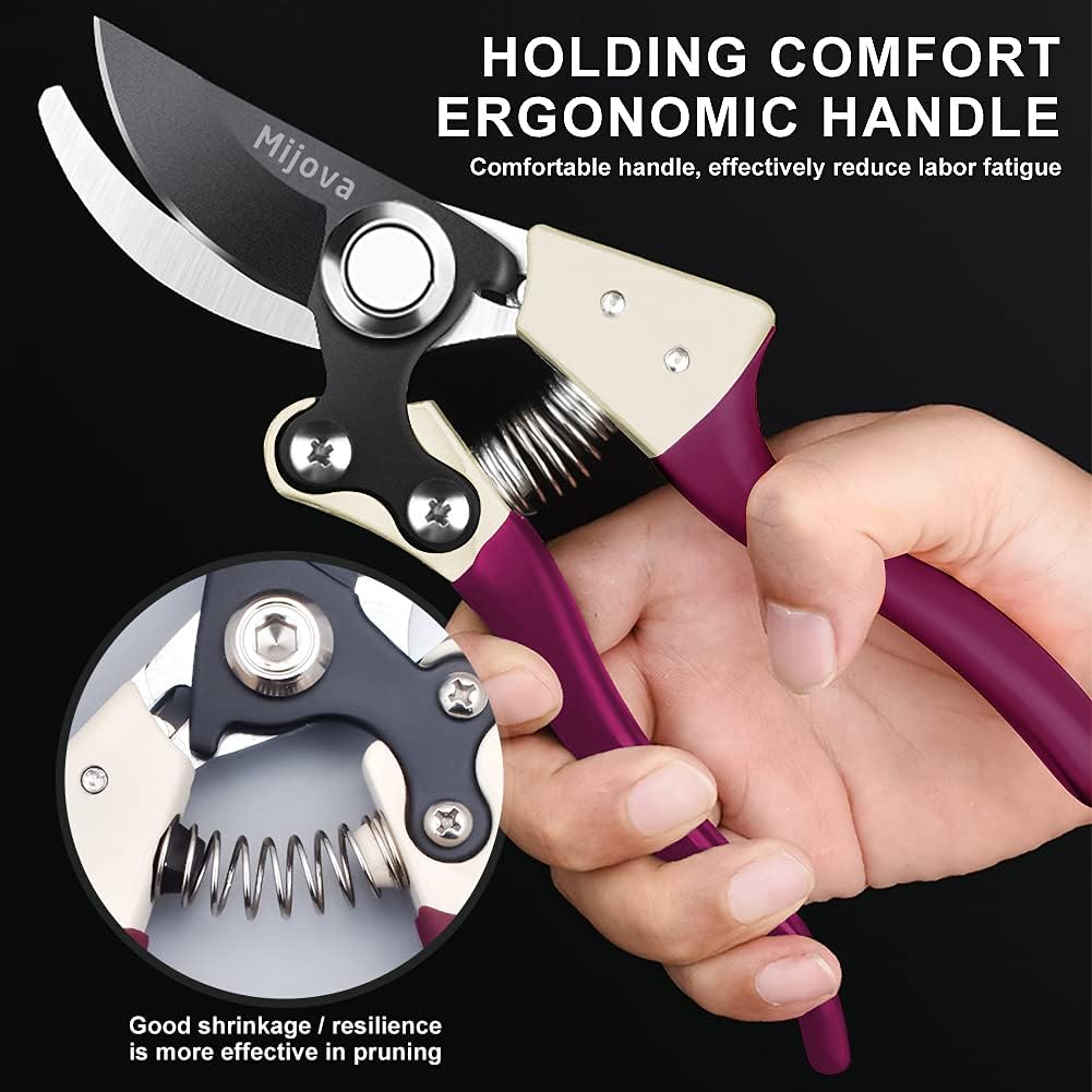 Gardening Scissors, Precision Pruning shears for Branches Shrubs and Vines, High-Carbon SK5 Steel Stays Sharp Longer for Clean Cuts that Promote Plant Health