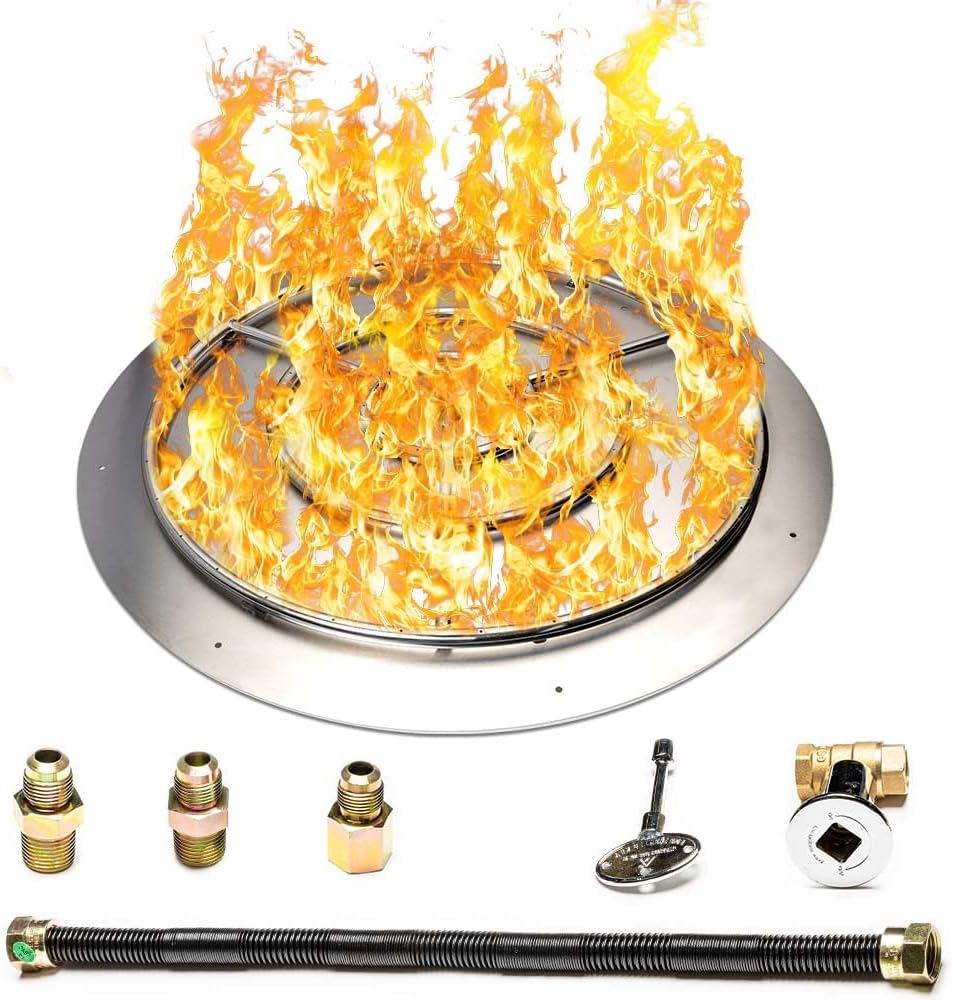 Fire Pit Burner Pan & Ring - Works with Natural Gas - Stainless Steel Fire Pit Burner Kit 36-Inch Pan, 30-Inch Ring - 250,000 BTU Max