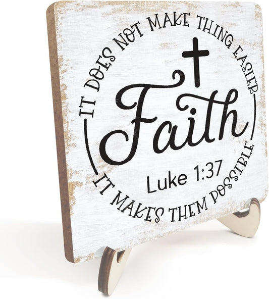 Inspirational Wood Sign Rustic Desk Decor Home House Office Work Table Desk Accessories Decorative Christian Religious Bible Verse Faith Decorations Office Supplies Living Room Cubicle Decor