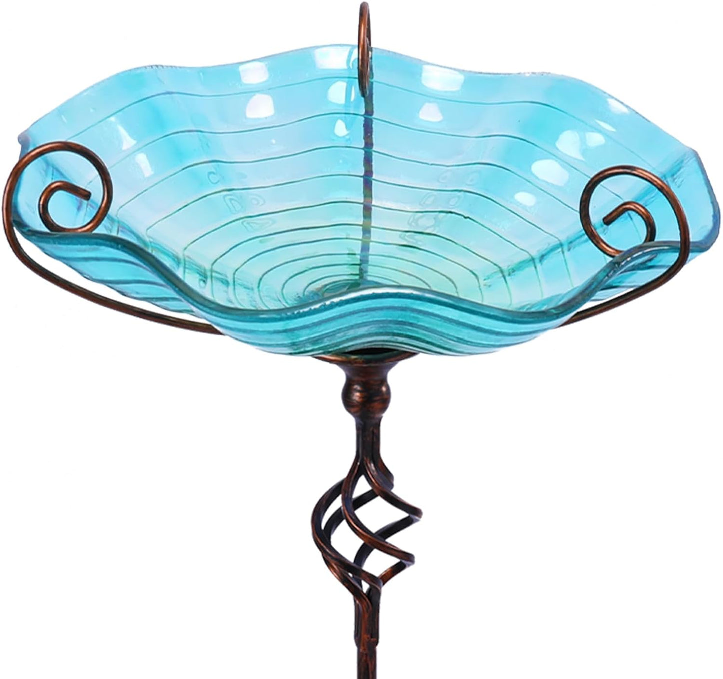 MUMTOP 31 Inch Height Glass Birdbaths, Outdoor Bird Bath Birdfeeder with Metal Stake Garden Yard Outside, Blue