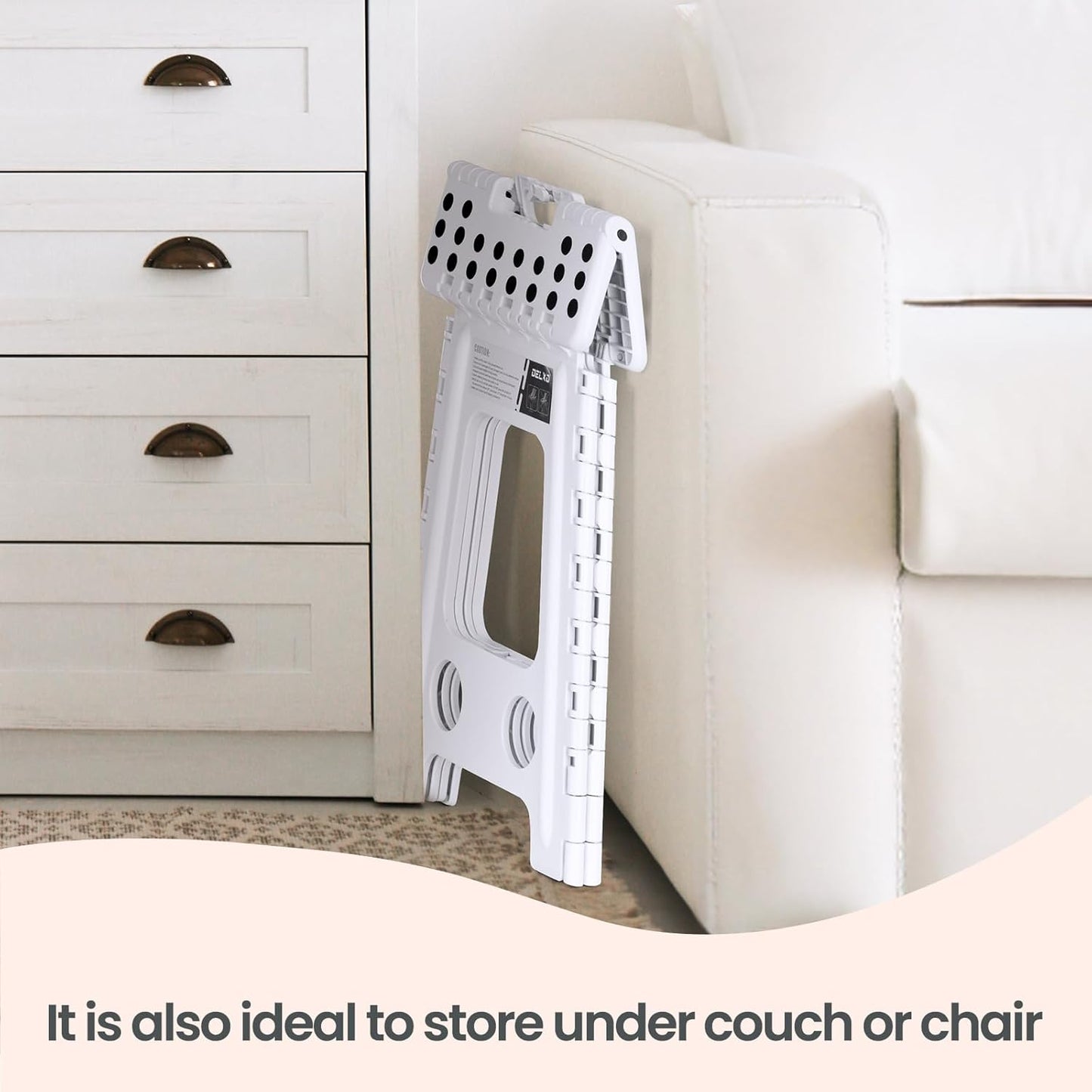 Delxo Folding Step Stool 17.5 Inch White Step Stools for Kids Foldable,Portable Collapsible Step Stool with Handle, Folding Stool for Kitchen Bathroom,Bedroom,Garden