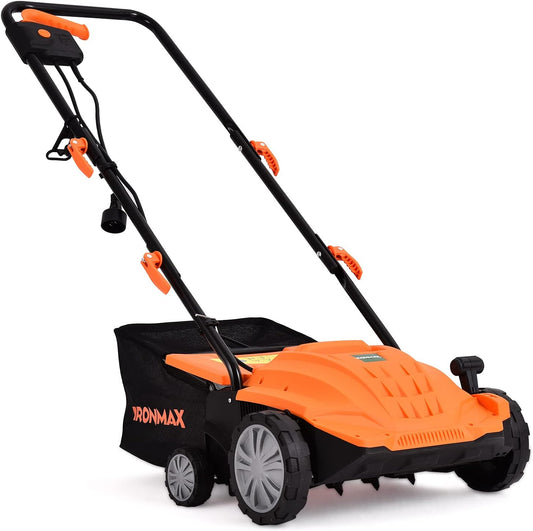 ARNOT Lawn Dethatcher & Scarifier, 2-in-1 Electric Corded Lawn Dethatcher, 13-Inch 12Amp Lawn Scarifier, 3-Position Raking Depth, w/40L Collection Bag & 2 Removable Blades, Orange