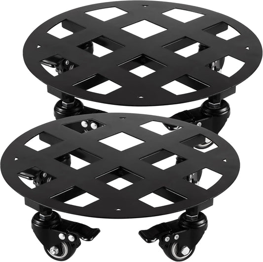 2 Packs 12 inches Large Metal Plant Caddy with Wheels Heavy-Duty Round Plant Stands with Casters Indoor Outdoor Flower Pot Mover Roller Base Garden Dolly Coasters Black, Strong Load Capacity