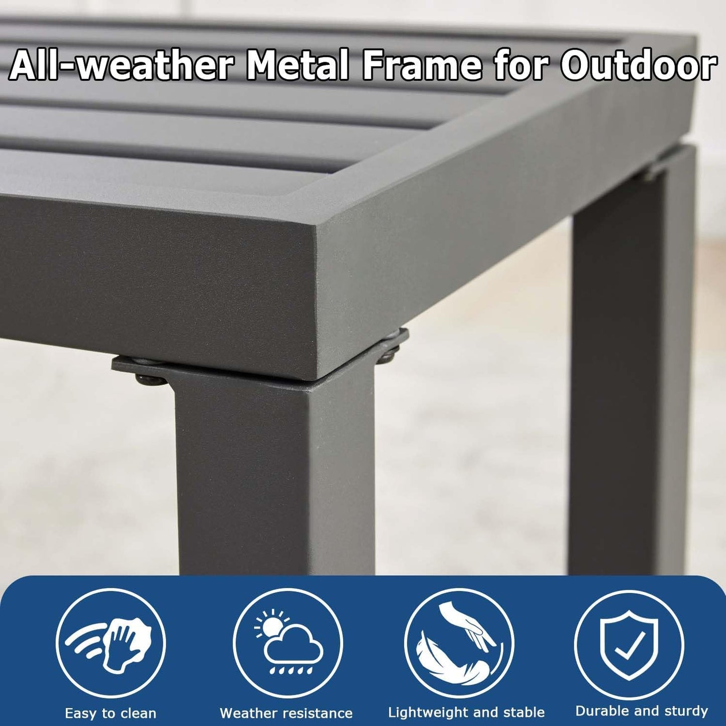 46" Outdoor Metal Backless Bench, All-Weather Patio Garden Bench for Backyard, Porch, or Lawn, Durable Steel Bench for Outdoor Spaces, Grey