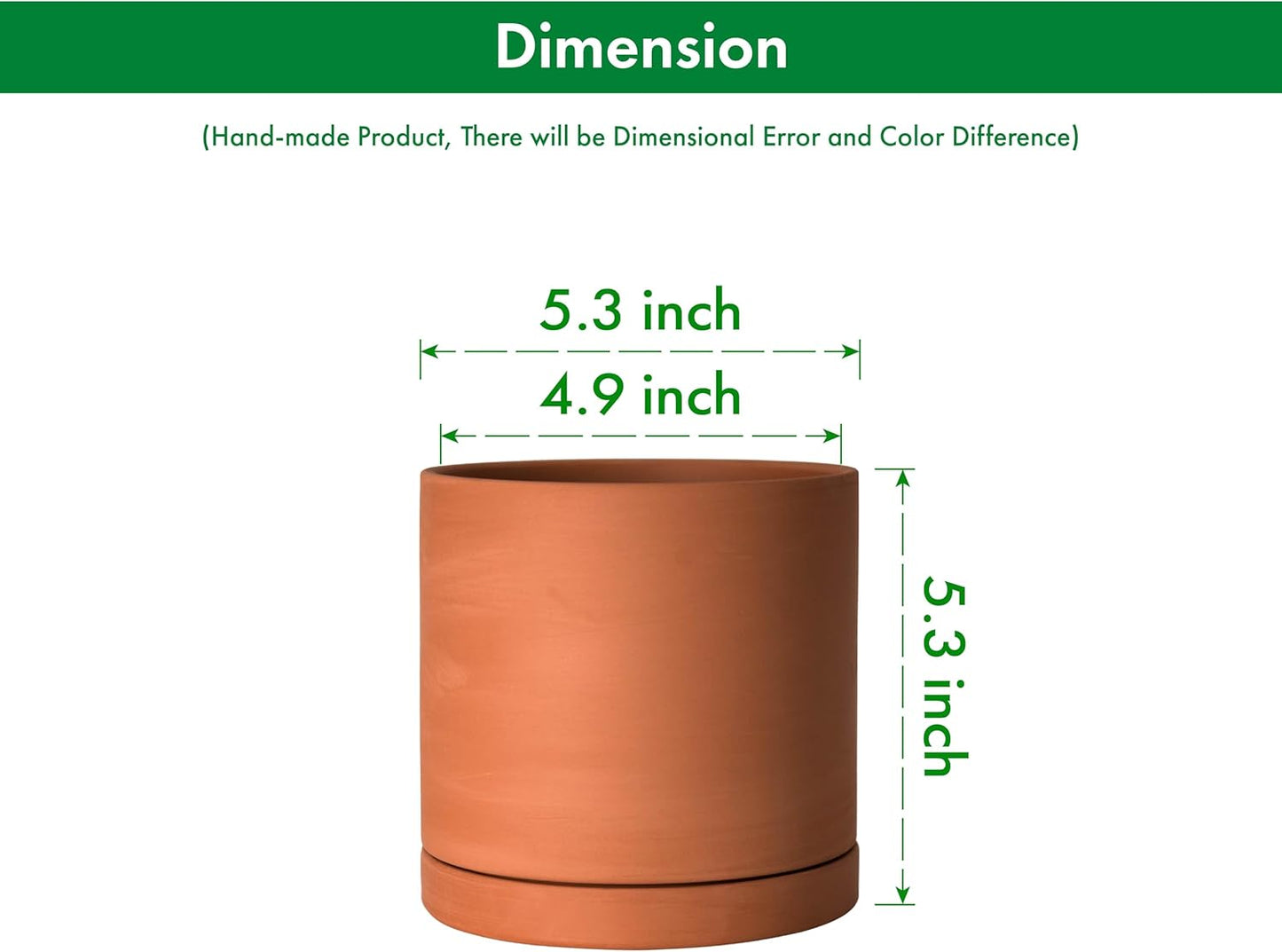 D'vine Dev Small Plus 5 Inch Terracotta Plant Pot with Drainage Hole and Saucer, Round Cylinder Planter Pot for Indoor Plants, 40-X-A-2