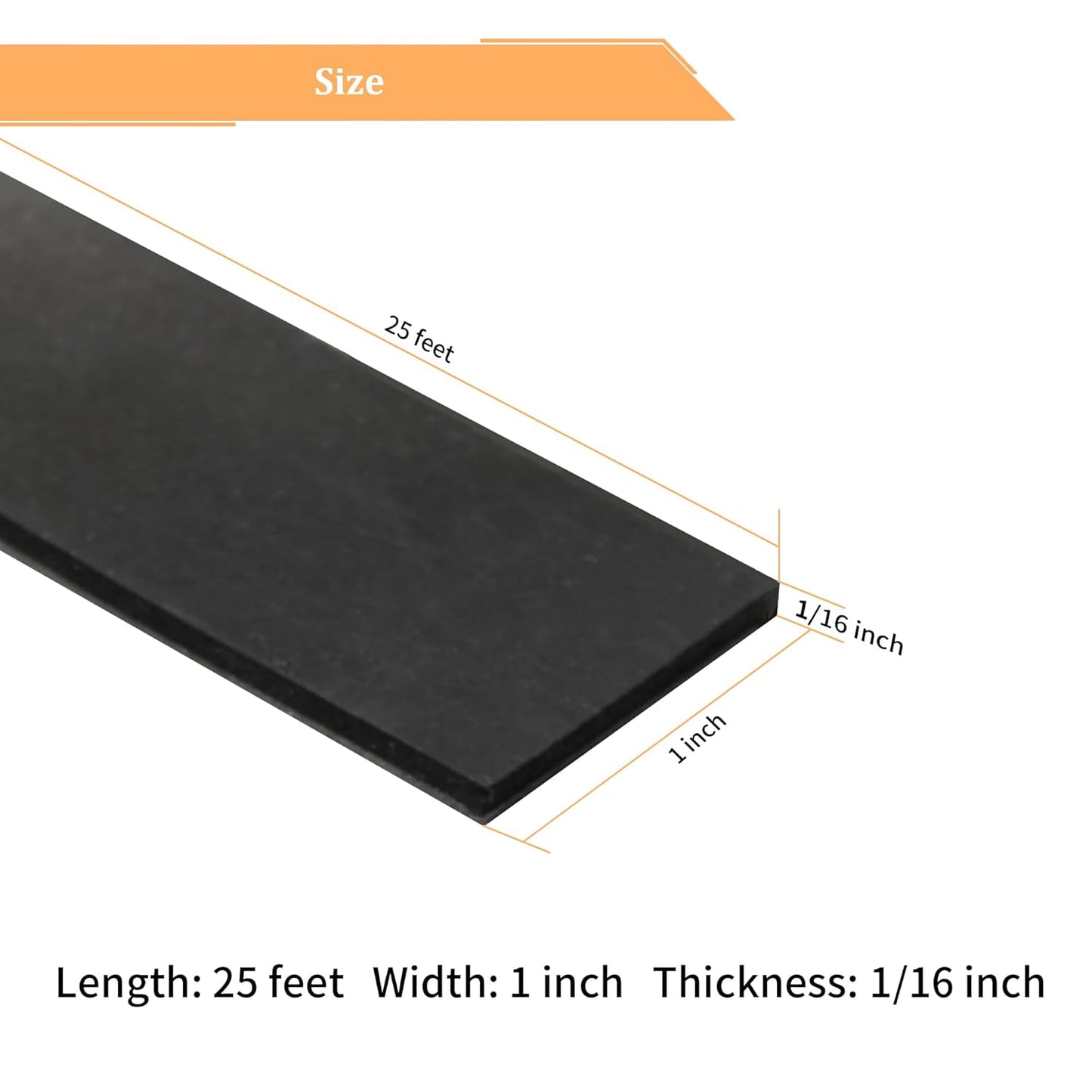 DOBTIM Solid Neoprene Rubber Strips with Adhesive Backing 1/16 (.062)" Thick x 1" Wide x 25' Long, Self Adhesive Rubber Sheets, Rolls & Strips for DIY Gaskets Crafts Pads Seals Warehouse Flooring