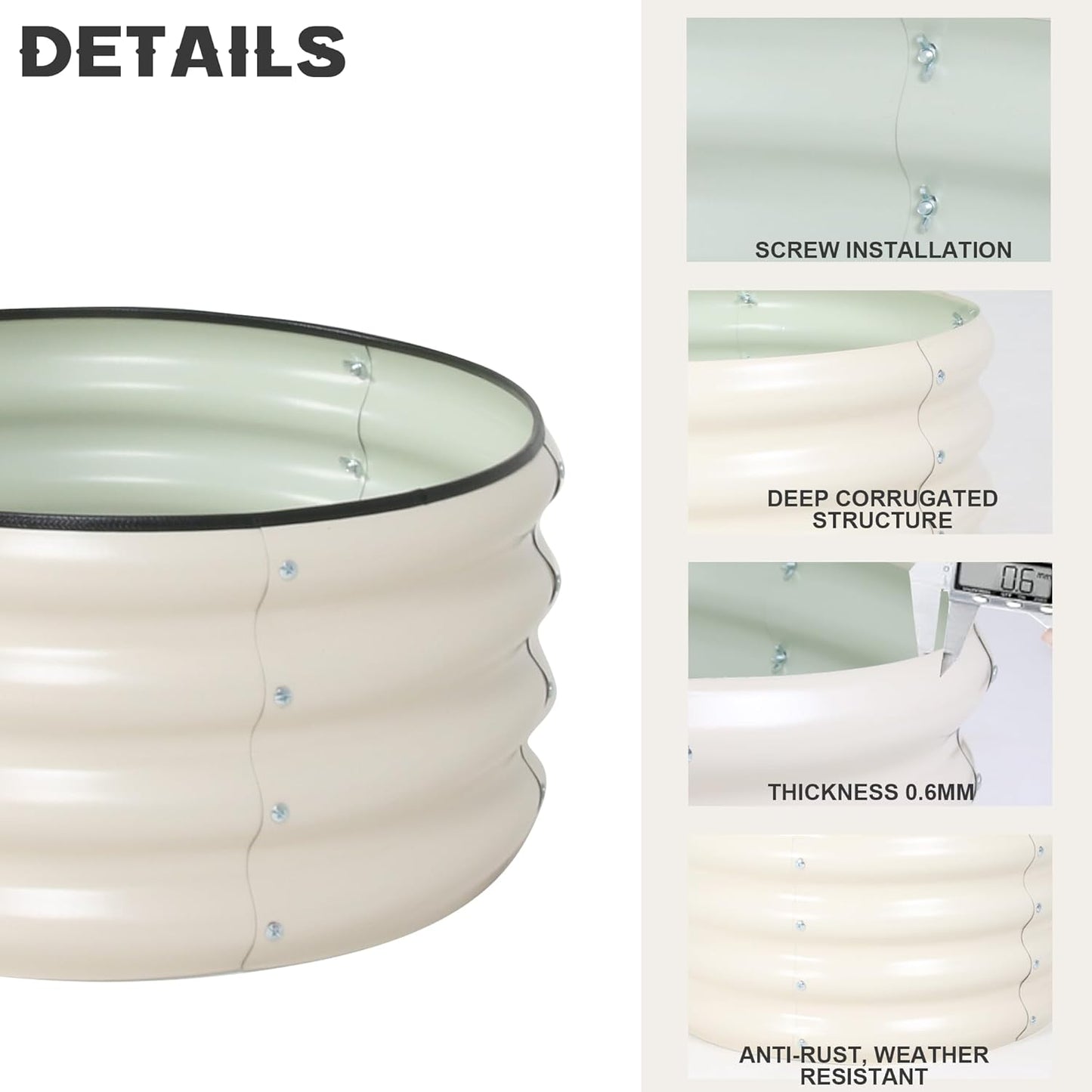 Galvanized Raised Garden Bed Kit Outdoor Metal Garden Planter Box for Backyard Gardening, Planting Vegetables, and Patio (Dia23.6"x11.8")