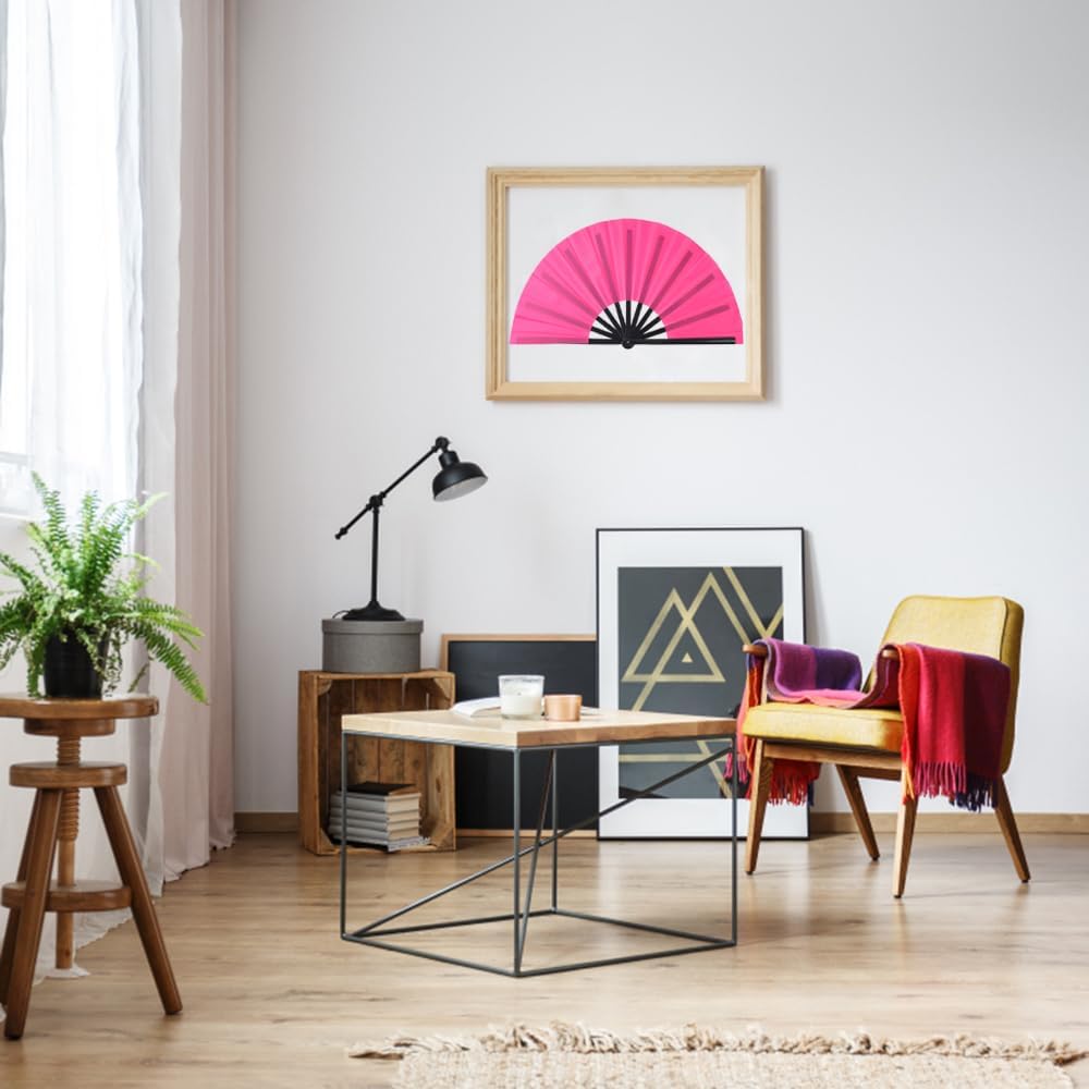 4 Pack Large Folding Hand Fan, Plastic Hand Held Folding Fans Chinese Kung Fu Hand Fan Decorative Folding Fans for Dance, Performance, Festival or Home Decorations(Pink)