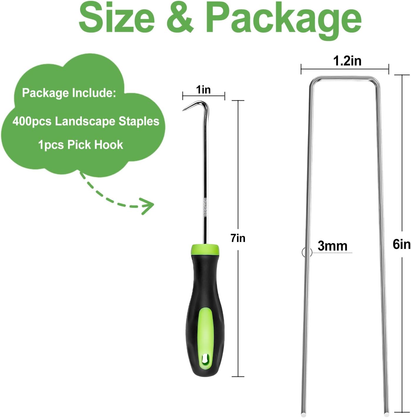 FOTMISHU Landscape Staples 6 Inch 400Pcs Garden Stakes, Galvanized Lawn Pins Spray Coating Yard Ground Spikes, U-Type Staples for Weed Barrier Anchoring Outdoor Tents Hoses