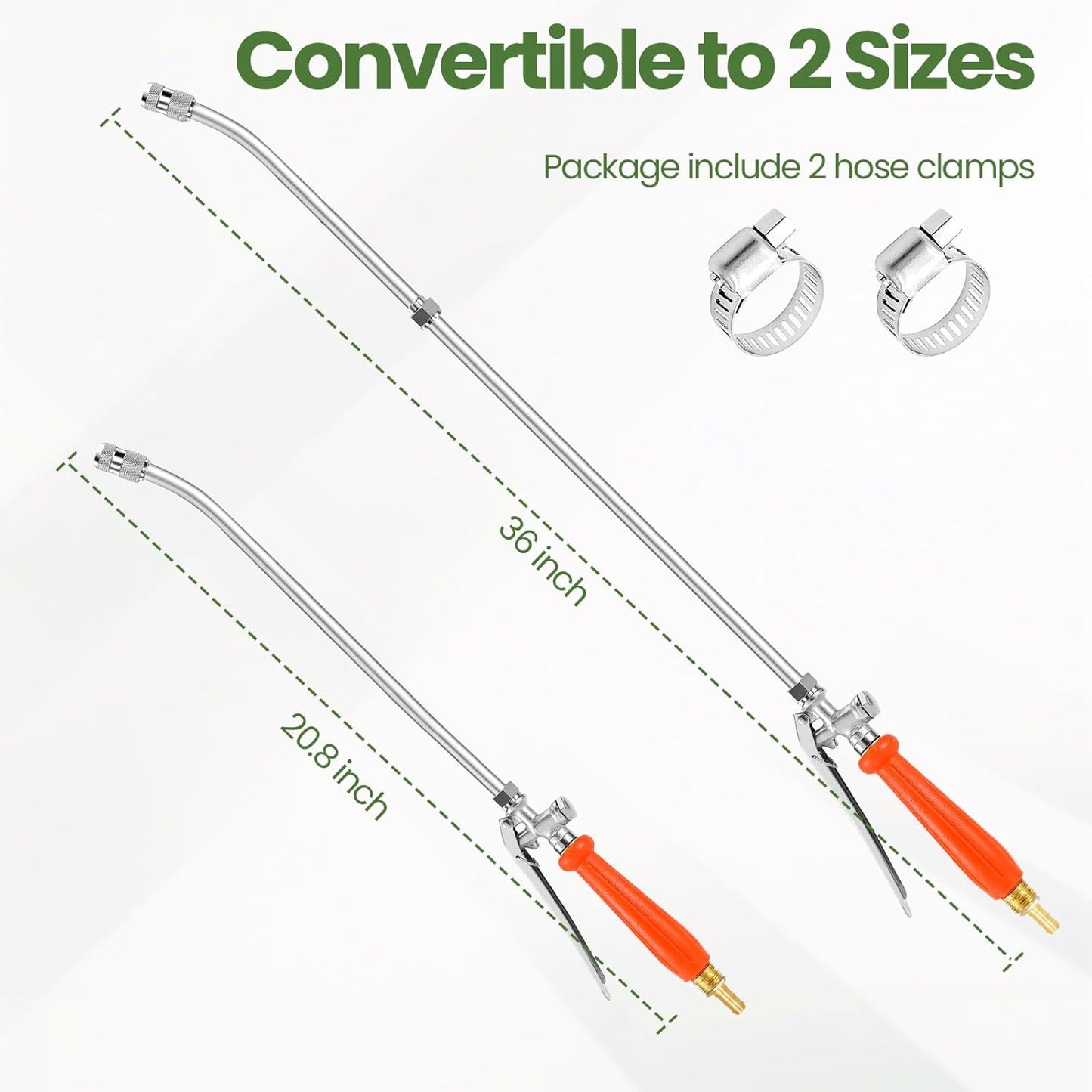 36" All Metal Replacement Sprayer Wand, Suitable for 1/2" Hose Quick Connector, 1/4" & 3/8" & 1/2" Brass Barb Spray Wand, Built-in Shut Valve Stainless Steel Spray Wand