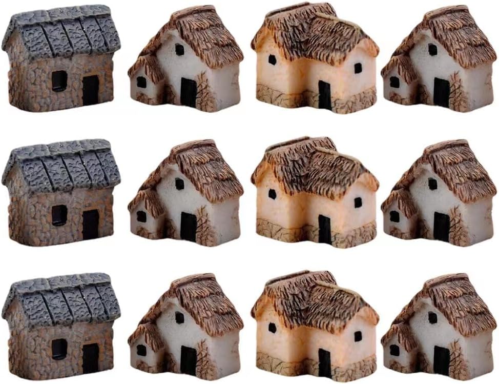 Miniature Fairy Garden Stone House - 12 Pieces Resin Moss Mini Cottage for Home Decoration & Outdoor Decor