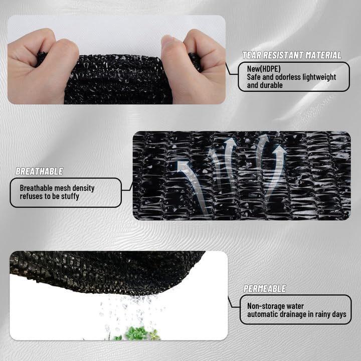 Cool Area 70% Sun Shade Cloth Mesh Tarp with Grommets for Plant Cover 6x8ft Patio Canopy Garden Pergola Greenhouse Car Barn Kennel Black
