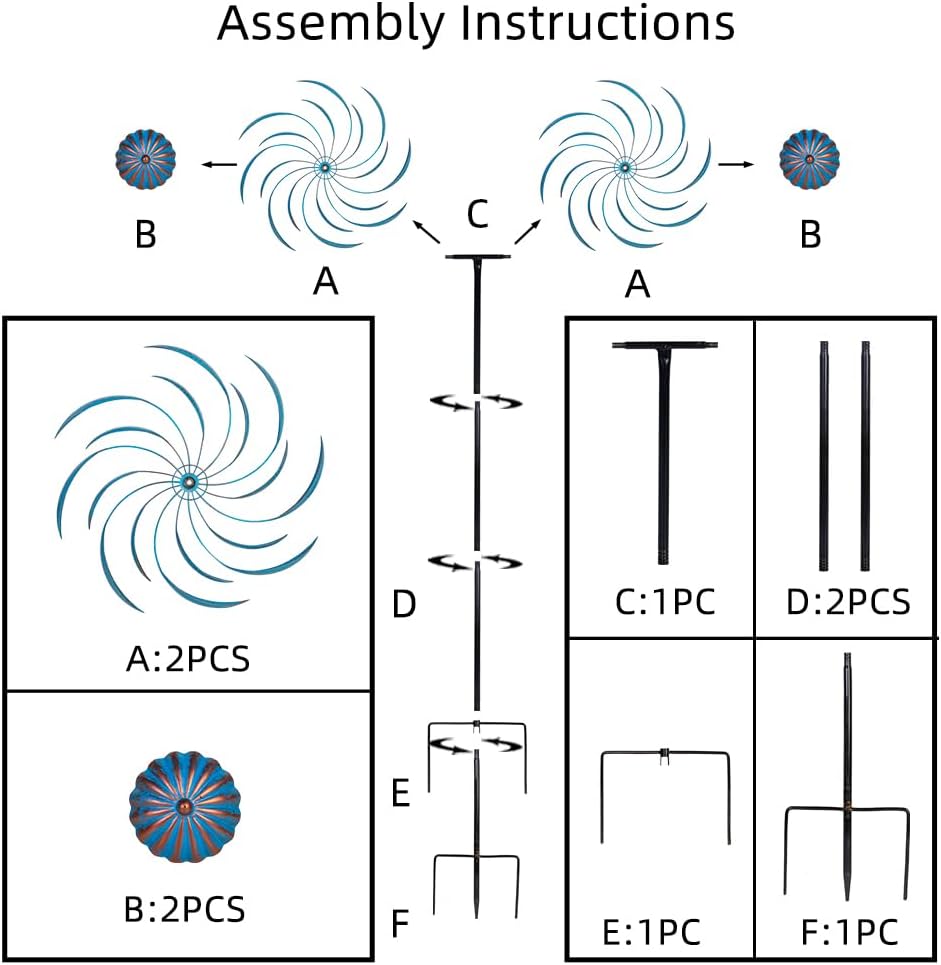 Stargarden Wind Spinners Outdoor -Metal Large Kinetic Wind Spinners with Stable Metal Stake, Wind Sculptures & Spinners for Yard Lawn Garden (23 x 80 inches)